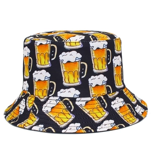 Bob Unisexe en Coton Réversible Imprimé Chope de Bière Chapeau de Pêcheur Protection Solaire pour Fête Voyage Plage