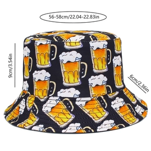 Tableau des tailles pour chapeau bob noir avec imprimé bière montrant les dimensions