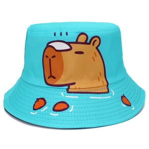 Women Men Reversible Capybara Cartoon Printed Bucket Hat Cotton Sun Protection Fisherman Hat Outdoor Casual Basin Hat