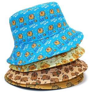 Cute Cartoon Capybara Print Bucket Hat Cotton Sun Protection Outdoor Casual Fisherman Hat For Students Couples Women Men