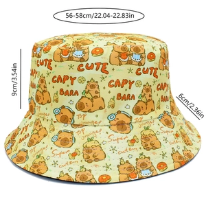 Detail showing Capybara bucket hat dimensions: 56-58cm head girth and 6cm brim width