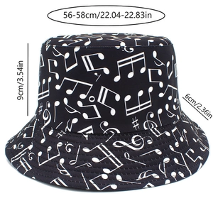 Tableau des tailles détaillé pour chapeau bob notes de musique avec tour de tête 56-58cm