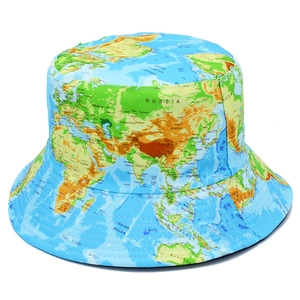 World Map Print Bucket Hat For Women Men Cotton Reversible Sun Protection Fisherman Hat Outdoor Travel Foldable Summer Beach Cap