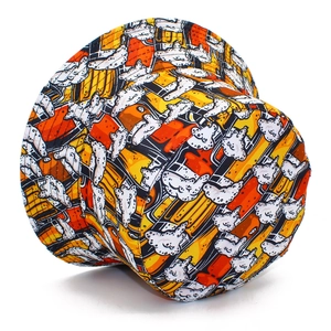 Unisex bucket hat with vibrant cartoon beer print for summer outdoor sun protection