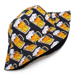 Chapeau bob noir à la mode avec imprimé verre de bière pour fête et protection solaire d'été