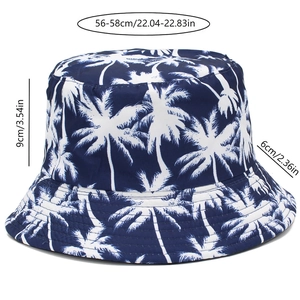 Detailed size measurement showing 56-58cm head circumference of the palm tree bucket hat