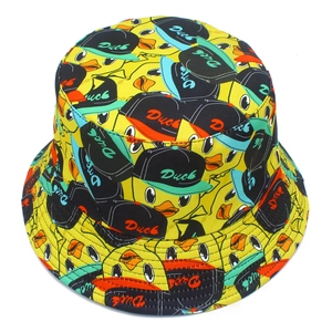 Bright yellow fisherman hat featuring cartoon duck prints for sun protection and outdoor use
