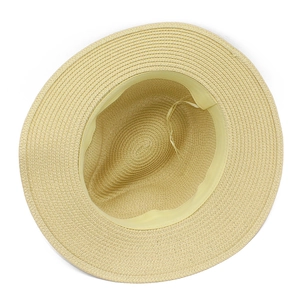 Detailed close-up of woven straw texture and adjustable inner sweatband of the Panama hat