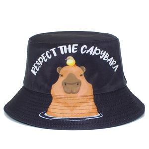 Chapeau Bob avec Imprimé Capybara Dessin Animé Réversible en Coton Protection Solaire pour Extérieur Hommes Femmes