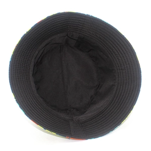 Detail view of the black inner lining and fine stitching of the cartoon duck bucket hat
