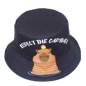 Bob en coton noir avec dessin animé Capybara mignon et protection solaire unisexe