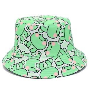 Cute mint green frog pattern bucket hat with sun protection for women and students