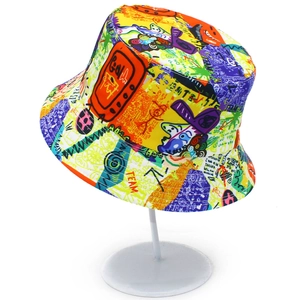 Colorful graffiti digital print bucket hat with street art patterns for men and women