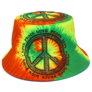 Πολύχρωμο tie-dye καπέλο bucket με στάμπα Peace and Love και σύμβολο για άνδρες και γυναίκες