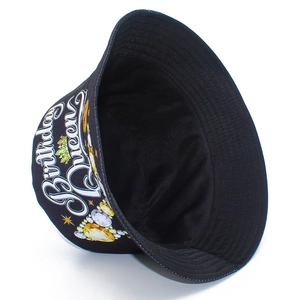 Detail of black cotton bucket hat featuring Birthday Queen print and crown graphic