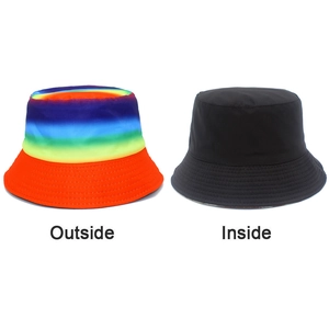 Dual-sided bucket hat with rainbow gradient outside and solid black minimalist inside
