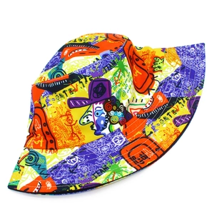 Fashionable bucket hat with colorful graffiti digital print and abstract pop art design