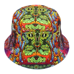 Double-sided bucket hat with psychedelic neon animal print for parties and festivals