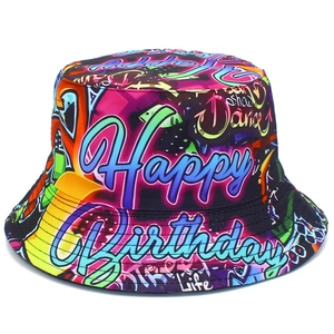 Happy Birthday Letter Print Bucket Hat For Men Women Cotton Graffiti Sun Protection Fisherman Hat Party Birthday Gift