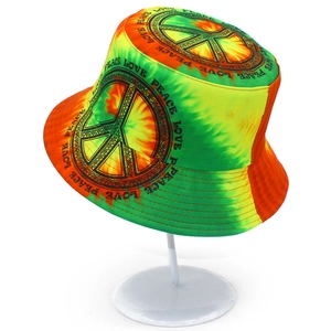 Reggae tie-dye καπέλο bucket με στάμπα Peace and Love και κόκκινο κίτρινο πράσινο χρώμα