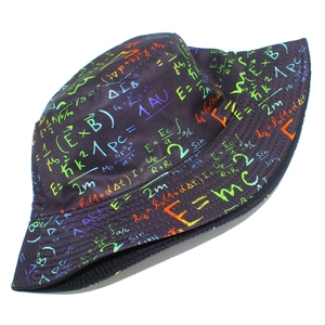 Unisex black bucket hat featuring colorful neon math and physics formula prints all over