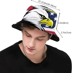 Detailed dimensions of patriotic eagle fisherman hat with US flag pattern and head size