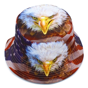 Double-sided reversible bucket hat with American flag stars and eagle print