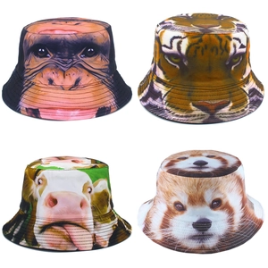 Chapeau de Pêcheur Imprimé Animal Drôle Respirant Mélange de Coton Protection Solaire Extérieur Motif Tigre Gorille Vache Quokka Homme Femme