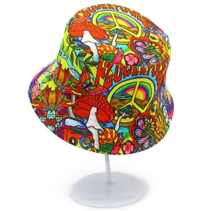 Bunter Unisex Fischerhut mit psychedelischem Graffiti, Pilzen und Blumenmustern im Hippie-Stil