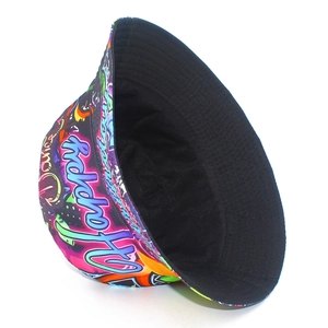 Detailed macro shot of the colorful graffiti print and high-quality black inner lining