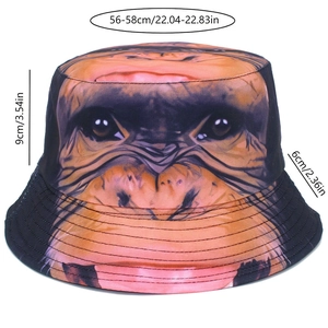 Guide des tailles détaillé pour chapeau bob imprimé orang-outan, tour de tête 56-58cm