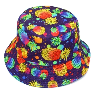Bob unisexe avec motif ananas arc-en-ciel néon et bord cousu pour protection solaire