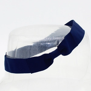 Detail eines marineblauen Ripsband-Hutbandes mit minimalistischer flacher Schleife