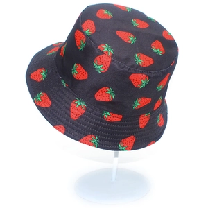 Cute black bucket hat with red strawberry prints for outdoor sun protection stylish kids gear
