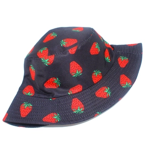 Navy blue bucket hat with cute strawberry print for outdoor leisure and sun protection