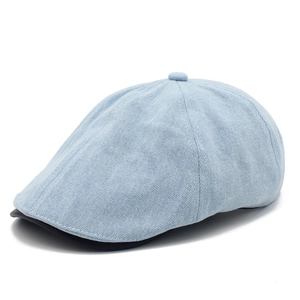Classic light blue denim flat cap for men and women with adjustable casual style