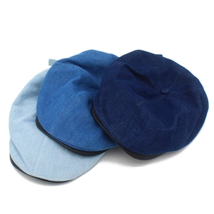 Vintage denim newsboy caps for men and women in three gradient shades of blue
