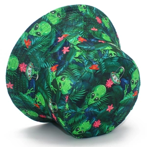 Cappello da pescatore reversibile con stampa aliena e foglie tropicali per sole