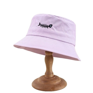Cappello da Pescatore in Cotone Vintage Con Ricamo Lisca di Pesce Per Donna Uomo Traspirante Protezione Solare Outdoor Spiaggia