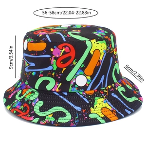 Size chart for graffiti bucket hat showing head circumference 56-58cm and brim width 6cm