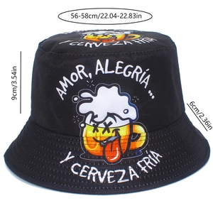 Especificaciones de talla para gorro tipo pescador con estampado de cerveza, medidas de 56-58cm