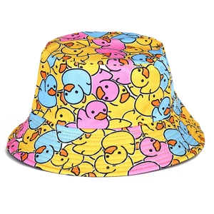 Fashionable reversible fisherman hat with colorful cartoon duck prints for outdoor sun protection