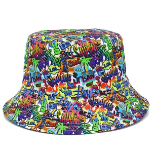 Vibrant street graffiti bucket hat for adults featuring colorful urban pop art elements