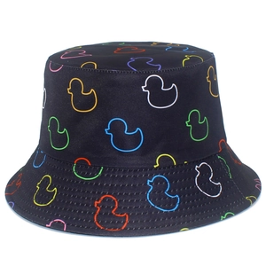 Cute Cartoon Duck Pattern Bucket Hat For Men Women Reversible Cotton Sun Protection Fishing Hat Summer Outdoor Beach Cap