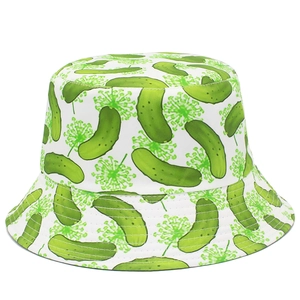 Reversible Cotton Bucket Hat With Creative Pickle Chili Pattern Sun Protection Outdoor Fisherman Hat For Women Men