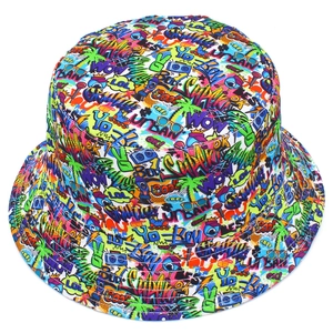 Graffiti bucket hat with colorful pop art prints for unisex outdoor streetwear look