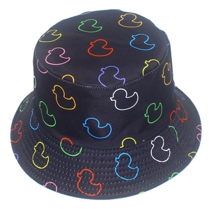 Black bucket hat with colorful neon duck embroidery and durable cotton twill fabric