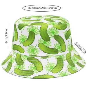 Size details of cucumber print bucket hat with 56-58cm head circumference and 6cm wide brim