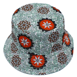 Detailed view of bucket hat featuring sunflower patterns and reinforced brim stitching