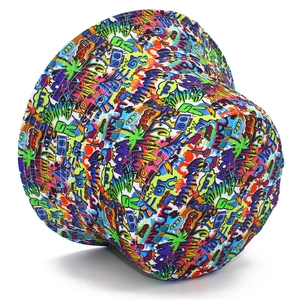 Colorful graffiti bucket hat with retro pop art patterns for sun protection